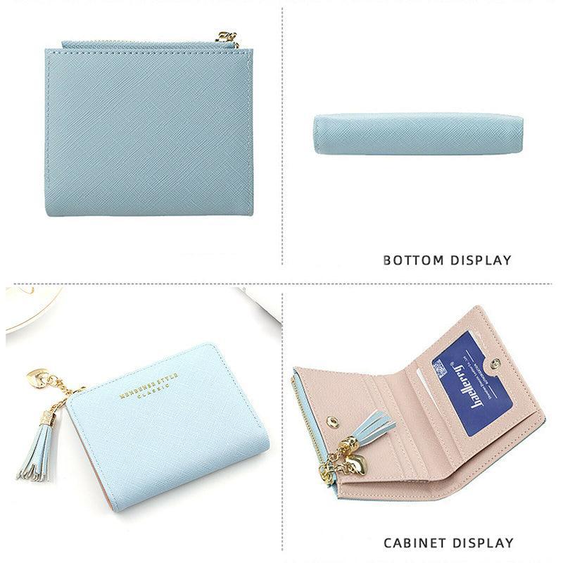 Ladies Short Wallet Small Leather Purse Folding Card Holder Coin Pocket Tassel Design - Red V528-PURSE-RED-6014899