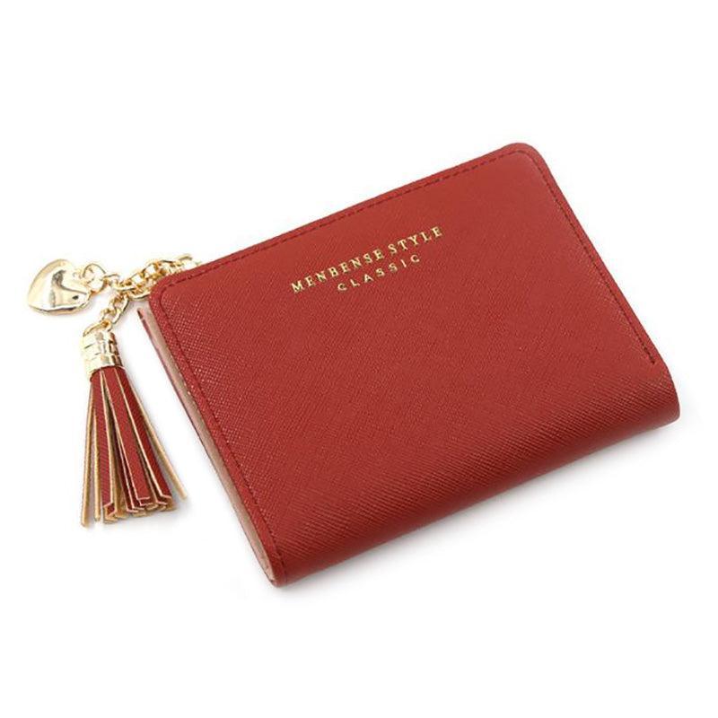 Ladies Short Wallet Small Leather Purse Folding Card Holder Coin Pocket Tassel Design - Red V528-PURSE-RED-6014899