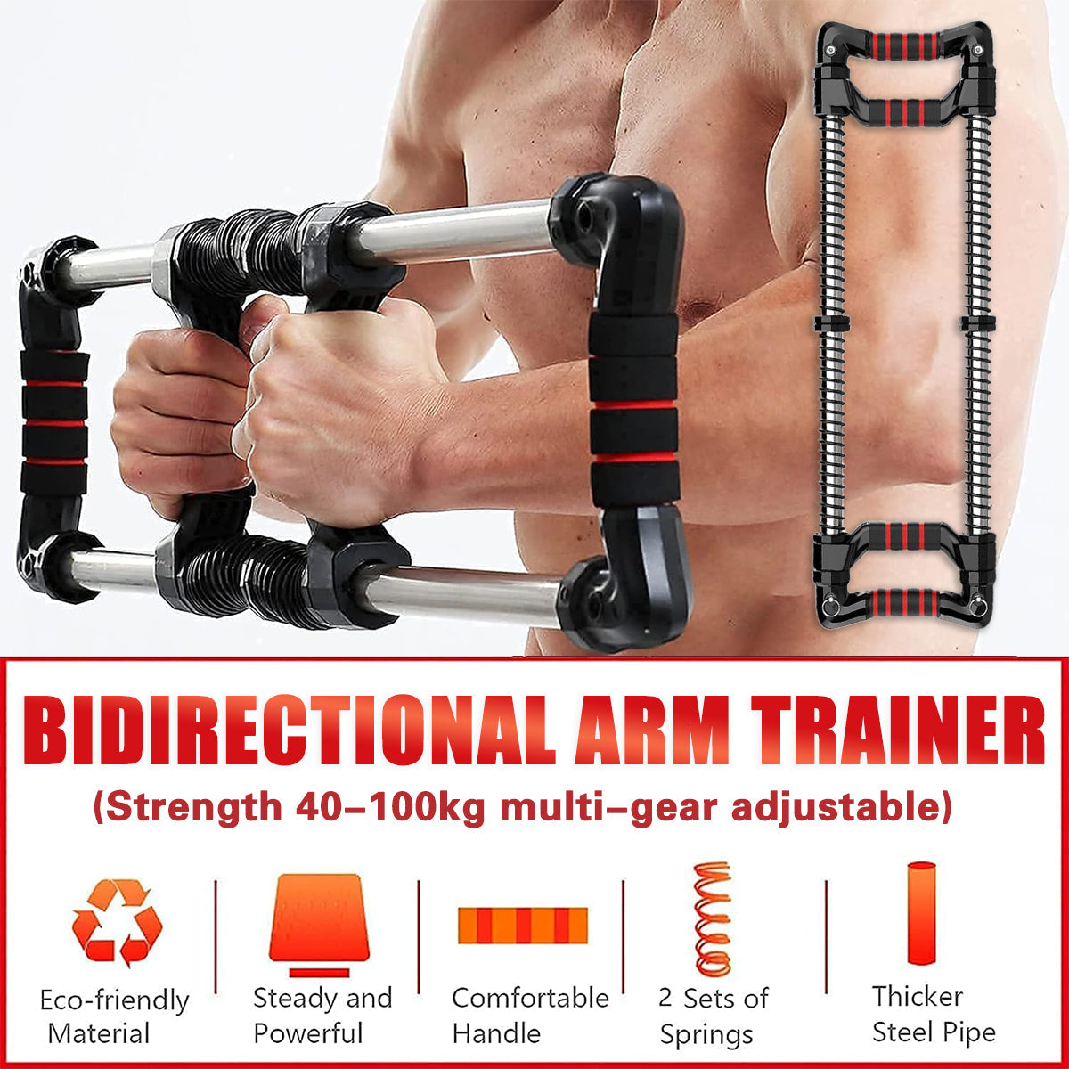 Arm Trainer Pull Press Bar 100kg Resistance Chest Abdomen Home Fitness Equipment V528-PUSH-BAR-BLACK-GZSX-685442