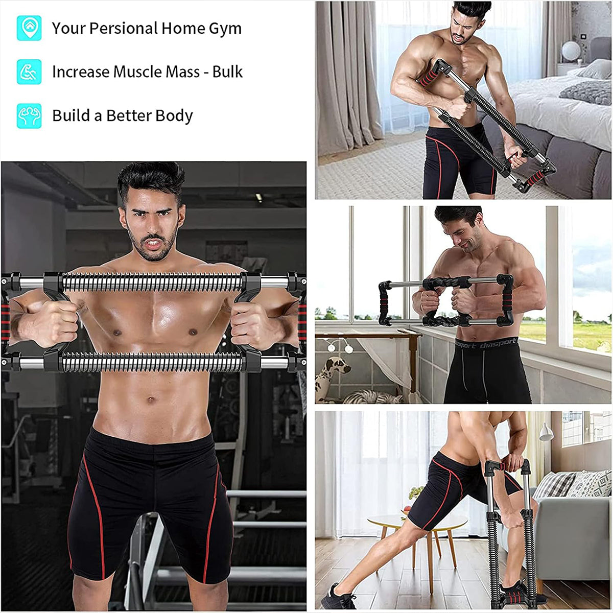 Arm Trainer Pull Press Bar 100kg Resistance Chest Abdomen Home Fitness Equipment V528-PUSH-BAR-BLACK-GZSX-685442