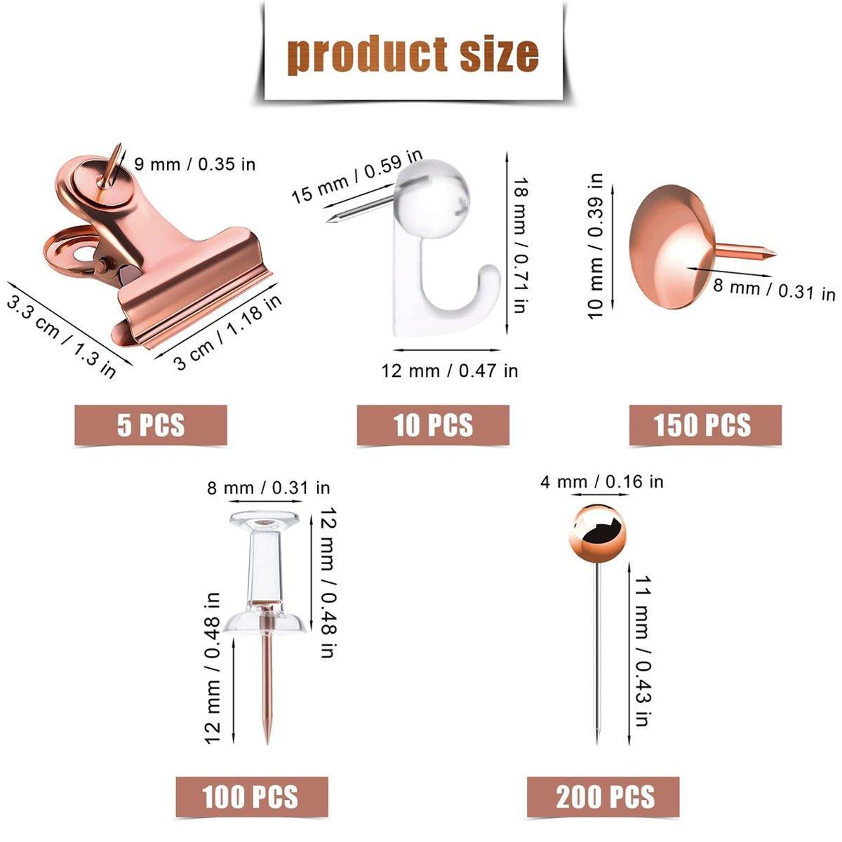 465PCS Rose Gold Thumbtacks Binder Clips Push Pins Set Office Supplies With Box V528-PUSHPIN-SET-ROSE-GOLD-241258