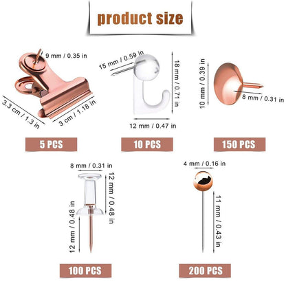 465PCS Rose Gold Thumbtacks Binder Clips Push Pins Set Office Supplies With Box V528-PUSHPIN-SET-ROSE-GOLD-241258