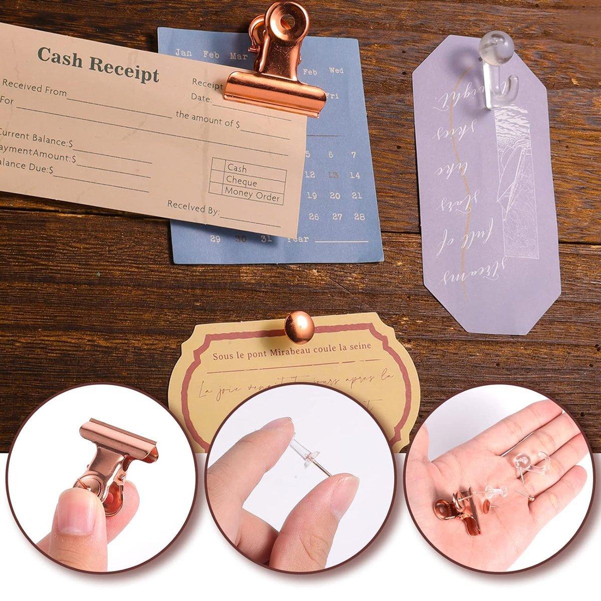 465PCS Rose Gold Thumbtacks Binder Clips Push Pins Set Office Supplies With Box V528-PUSHPIN-SET-ROSE-GOLD-241258