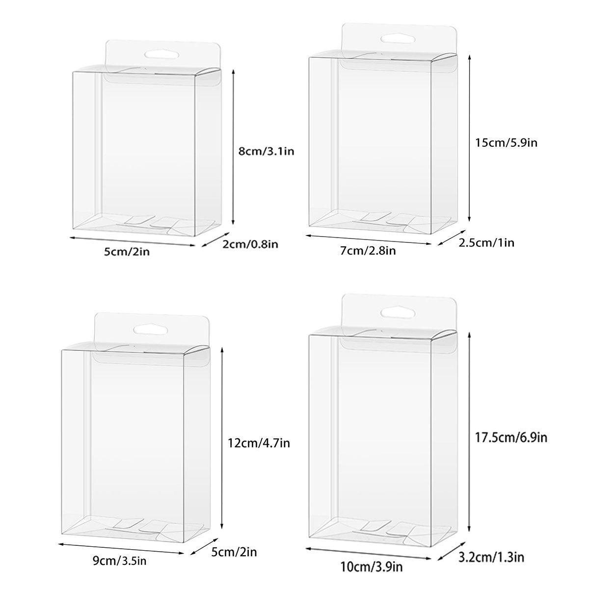 50pcs Transparent Gift Boxes with Hooks Clear Packaging Storage Containers - 9x5x12cm V528-PVC-BOX-50PCS-756418