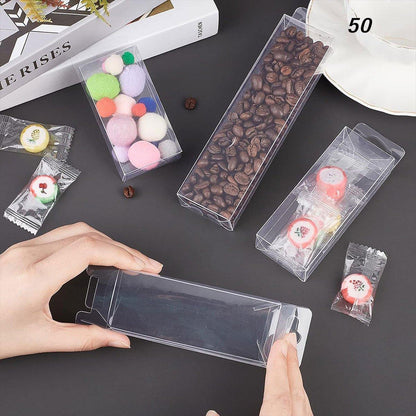 50pcs Transparent Gift Boxes with Hooks Clear Packaging Storage Containers - 9x5x12cm V528-PVC-BOX-50PCS-756418