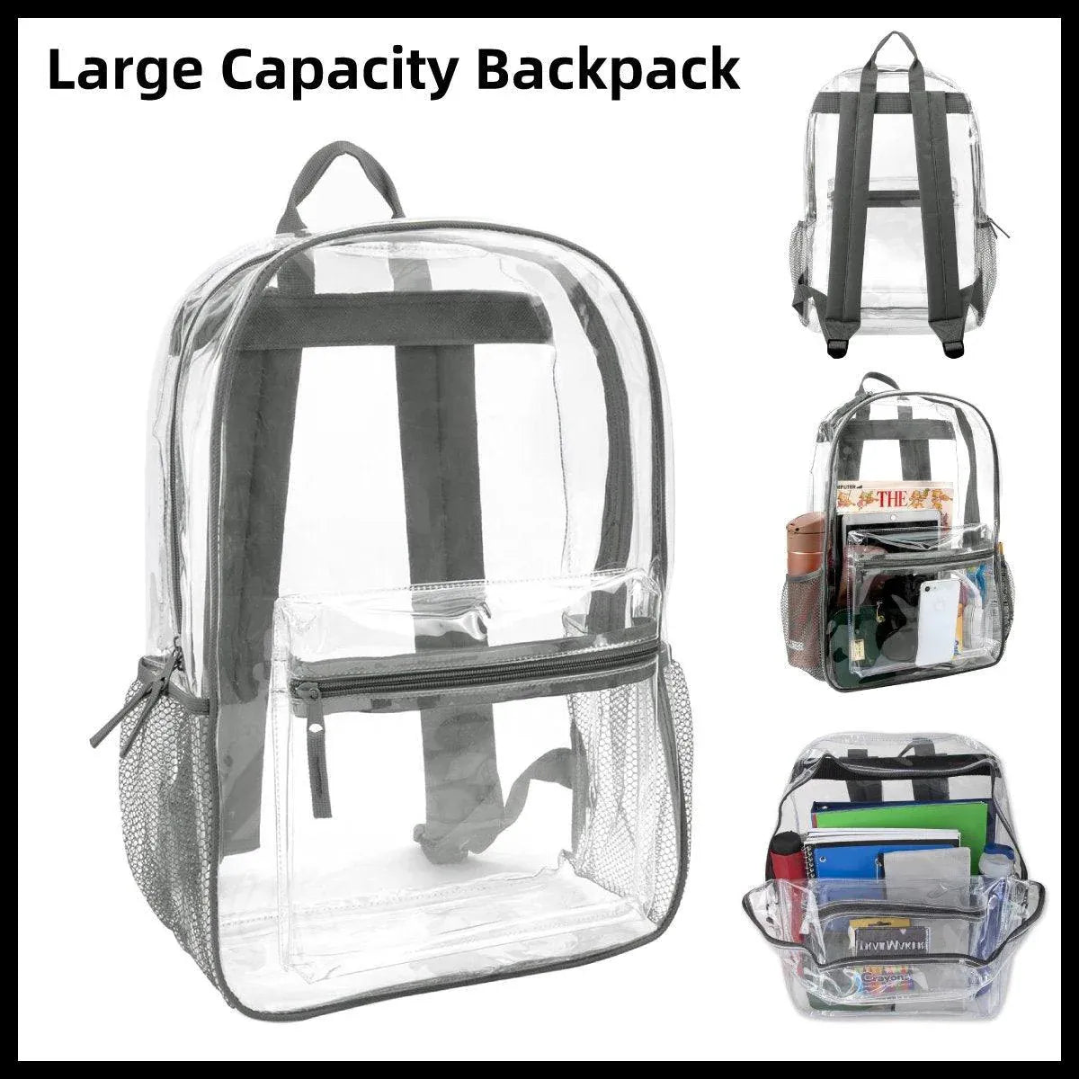 Waterproof Transparent Backpack Double Shoulder Large Capacity School Travel Bag V528-PVC-GREY-427731