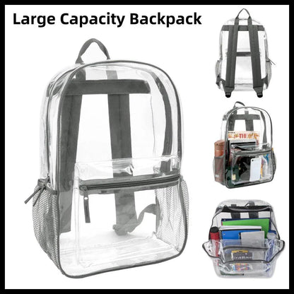 Waterproof Transparent Backpack Double Shoulder Large Capacity School Travel Bag V528-PVC-GREY-427731