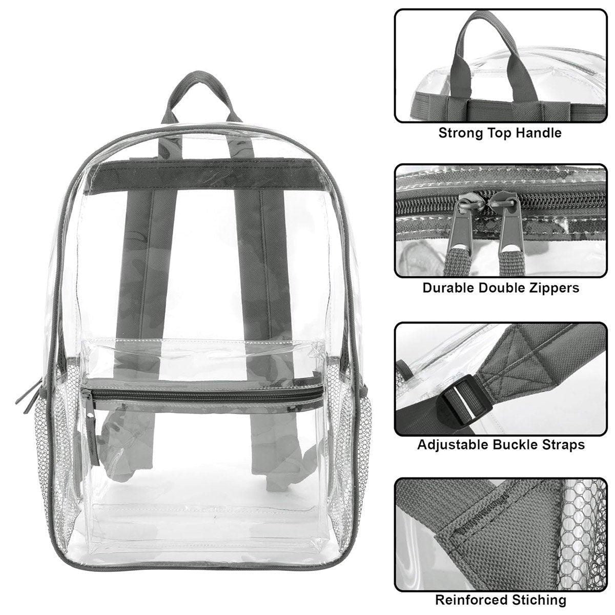 Waterproof Transparent Backpack Double Shoulder Large Capacity School Travel Bag V528-PVC-GREY-427731