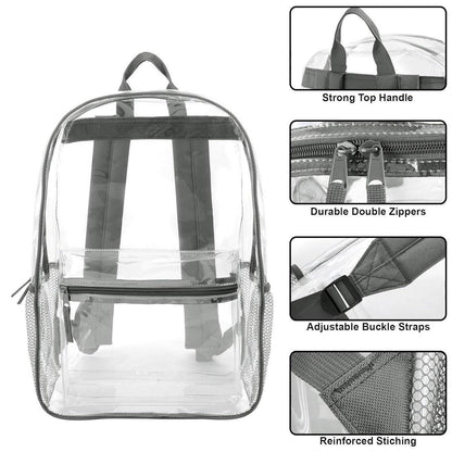 Waterproof Transparent Backpack Double Shoulder Large Capacity School Travel Bag V528-PVC-GREY-427731