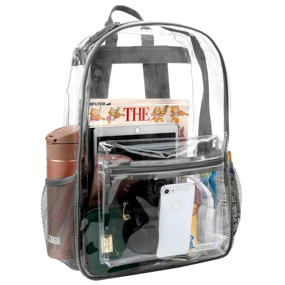 Waterproof Transparent Backpack Double Shoulder Large Capacity School Travel Bag V528-PVC-GREY-427731