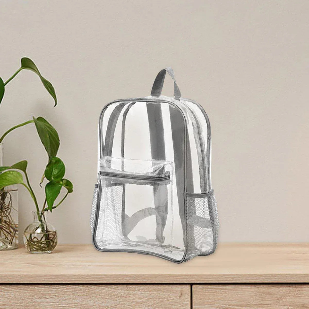 Waterproof Transparent Backpack Double Shoulder Large Capacity School Travel Bag V528-PVC-GREY-427731