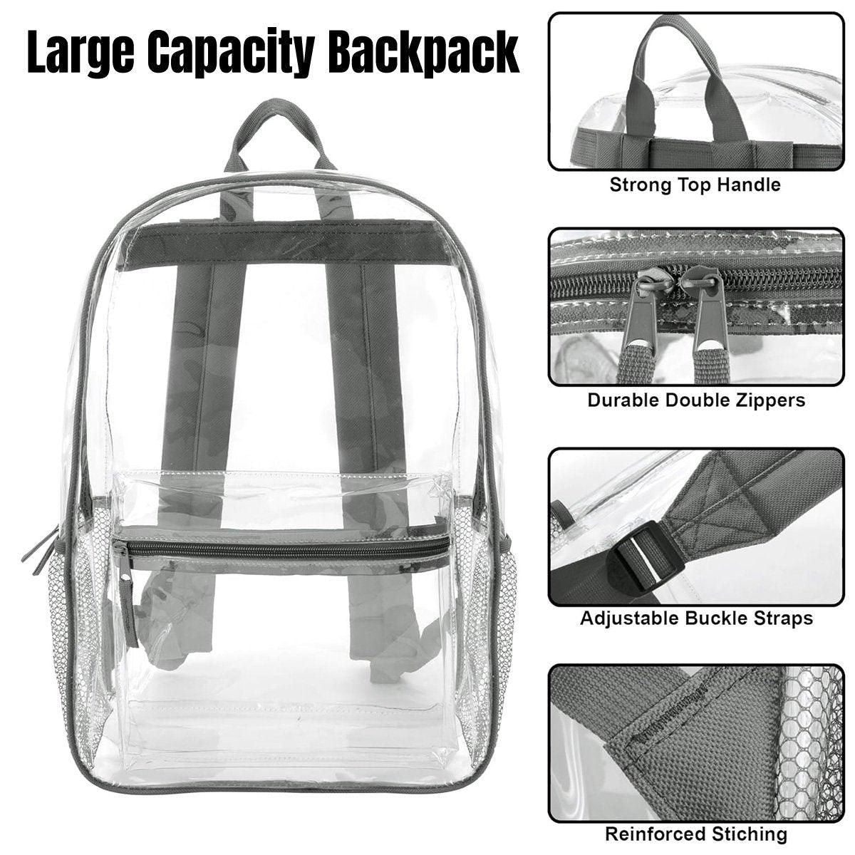 Waterproof Transparent Backpack Double Shoulder Large Capacity School Travel Bag V528-PVC-GREY-427731