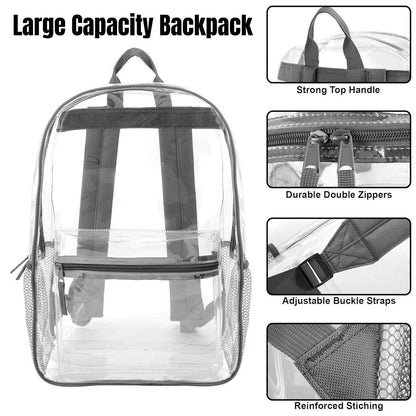 Waterproof Transparent Backpack Double Shoulder Large Capacity School Travel Bag V528-PVC-GREY-427731