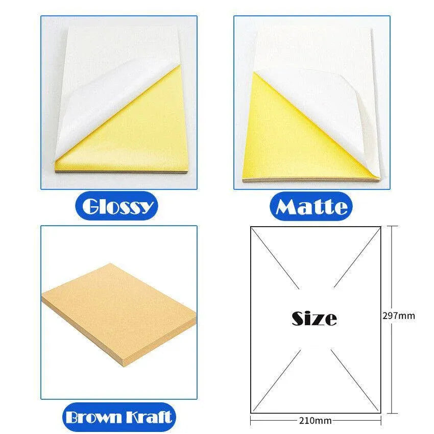 A4 Self Adhesive Sticker Paper Sheet Label Laser Inkjet Print Mailing Address - White Glossy*100 PCS V528-PWHITEGLOSSY-100PCS58333