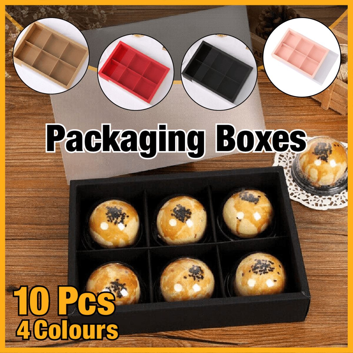 10PCS Cake Box with Transparent Lids Gift Packaging Boxes for Moon Cakes Cookie - Red V528-PY0326-RED-10PCS-519026