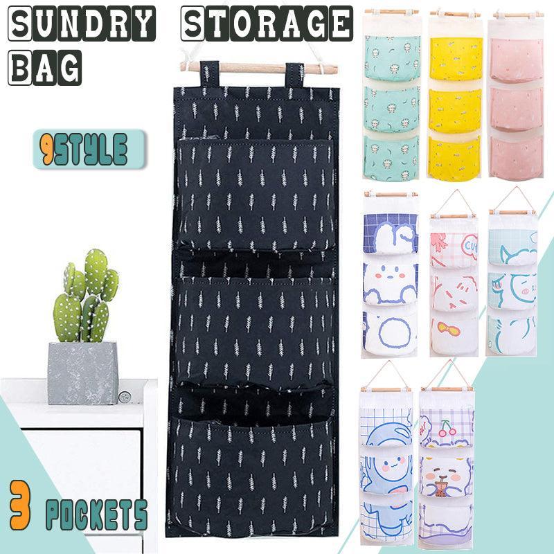 3 Pocket Hanging Storage Bag with Wooden Rod for Wall or Door Organisation - Astronaut V528-PY618-ASTRONAUT-151067