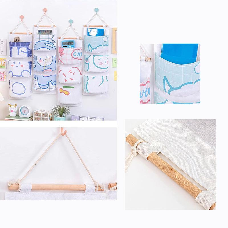 3 Pocket Hanging Storage Bag with Wooden Rod for Wall or Door Organisation - Bear V528-PY618-BEAR-422299