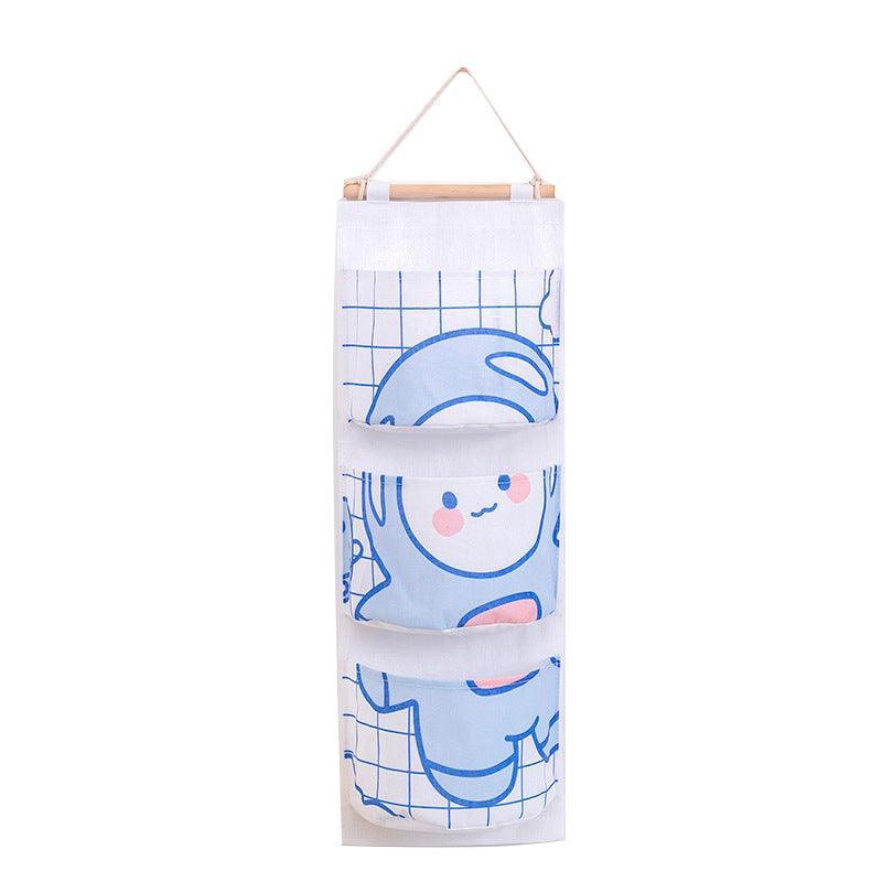 3 Pocket Hanging Storage Bag with Wooden Rod for Wall or Door Organisation - Bear V528-PY618-BEAR-422299