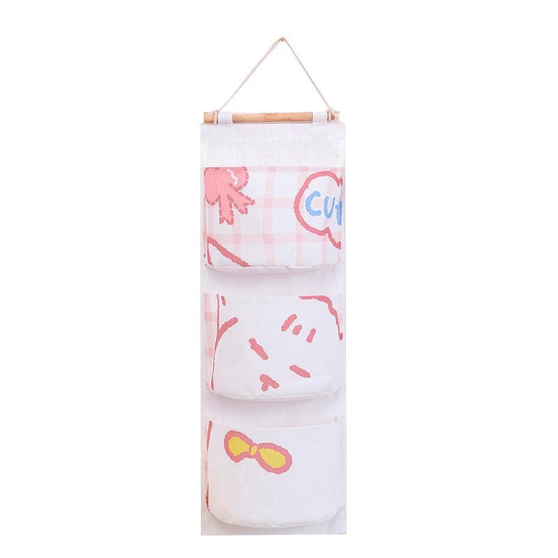 3 Pocket Hanging Storage Bag with Wooden Rod for Wall or Door Organisation - Rabbit V528-PY618-RABBIT-817041