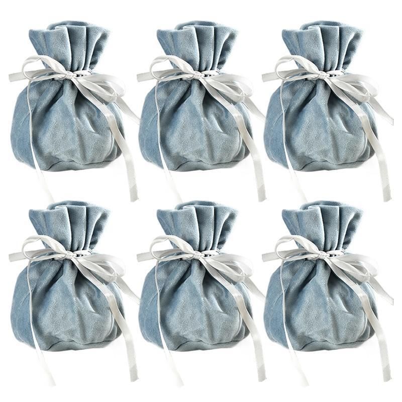 6PCS Velvet Cloth Drawstring Bags Gift Bag Jewelry Ring Pouch Earring Favor - Blue-6PCS V528-PY824-6PCS-BLUE-152267