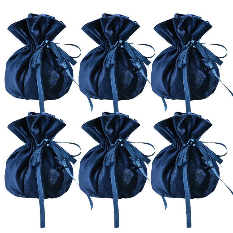 6PCS Velvet Cloth Drawstring Bags Gift Bag Jewelry Ring Pouch Earring Favor - Dark Blue-6PCS V528-PY824-6PCS-DARKBLUE-508189