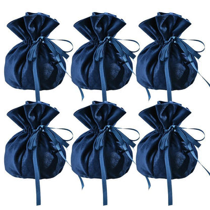 6PCS Velvet Cloth Drawstring Bags Gift Bag Jewelry Ring Pouch Earring Favor - Dark Blue-6PCS V528-PY824-6PCS-DARKBLUE-508189