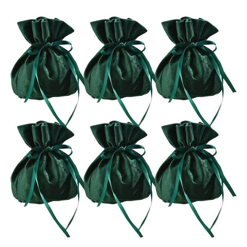 6PCS Velvet Cloth Drawstring Bags Gift Bag Jewelry Ring Pouch Earring Favor - Dark Green-6PCS V528-PY824-6PCS-DARKGREEN-805940