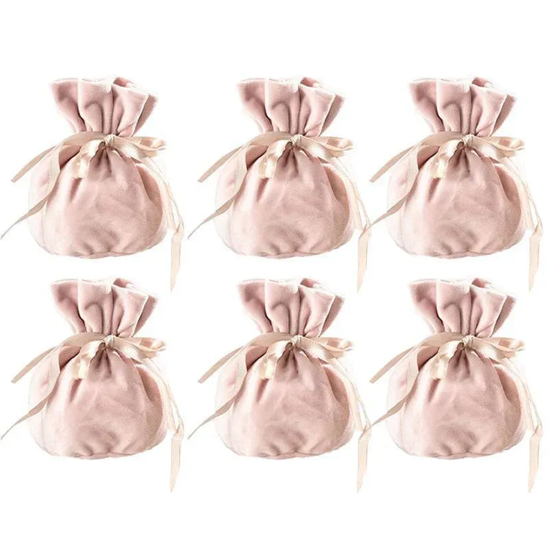 6PCS Velvet Cloth Drawstring Bags Gift Bag Jewelry Ring Pouch Earring Favor - Pink-6PCS V528-PY824-6PCS-PINK-899921