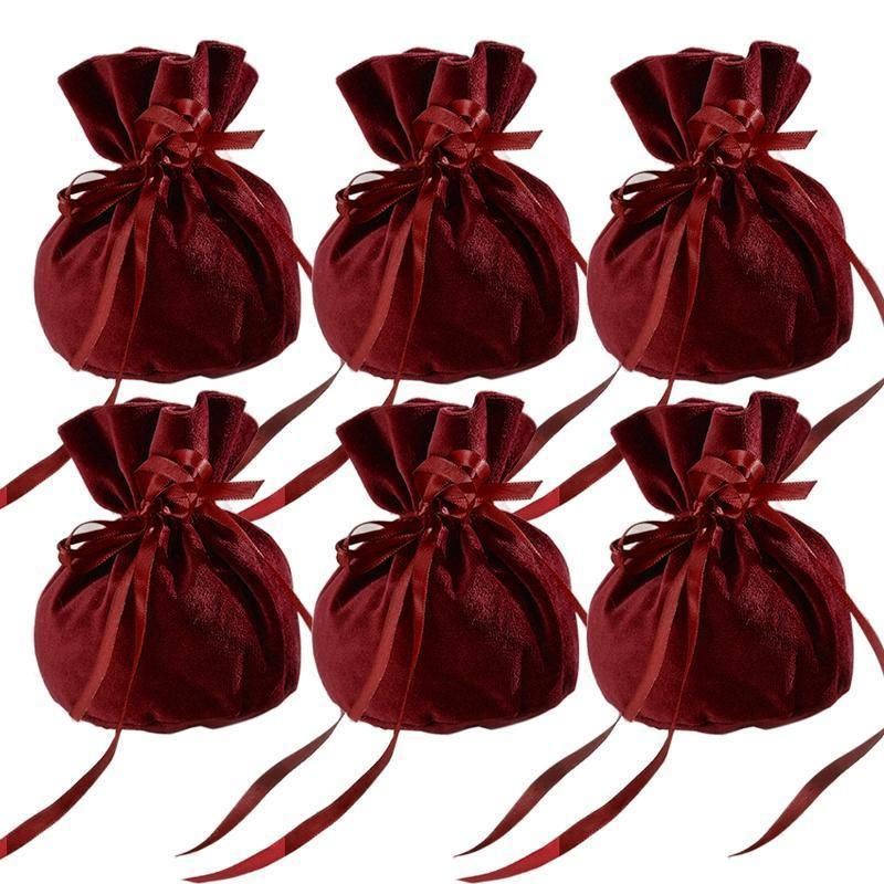 6PCS Velvet Cloth Drawstring Bags Gift Bag Jewelry Ring Pouch Earring Favor - Wine Red-6PCS V528-PY824-6PCS-WINERED-805486