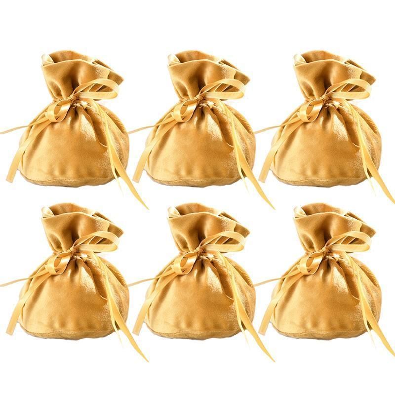 6PCS Velvet Cloth Drawstring Bags Gift Bag Jewelry Ring Pouch Earring Favor - Yellow-6PCS V528-PY824-6PCS-YELLOW-350013