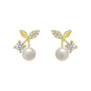 Fashion Pearl Wedding Earrings Zircon Cherry Stud Pearl Earrings for Women - Cherry V528-QLX35-C-11993