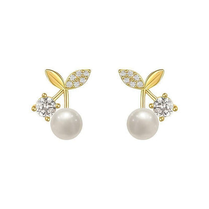 Fashion Pearl Wedding Earrings Zircon Cherry Stud Pearl Earrings for Women - Cherry V528-QLX35-C-11993