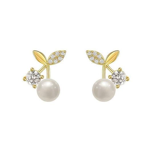 Fashion Pearl Wedding Earrings Zircon Cherry Stud Pearl Earrings for Women - Cherry V528-QLX35-C-11993