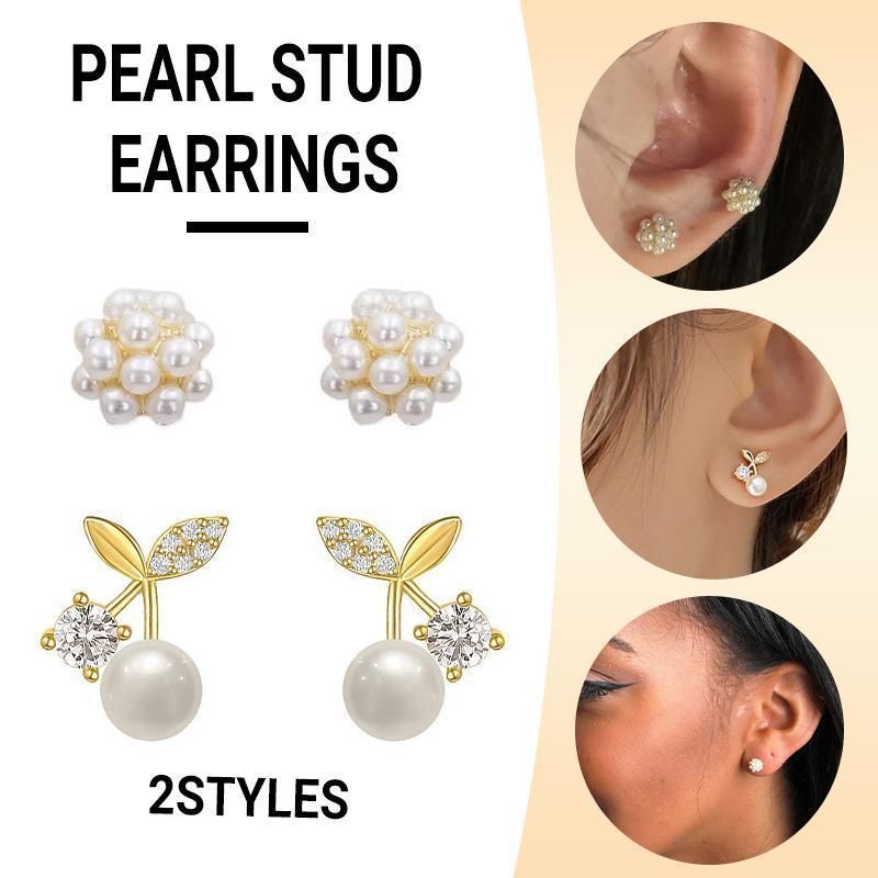 Fashion Pearl Wedding Earrings Zircon Cherry Stud Pearl Earrings for Women - Cherry V528-QLX35-C-11993