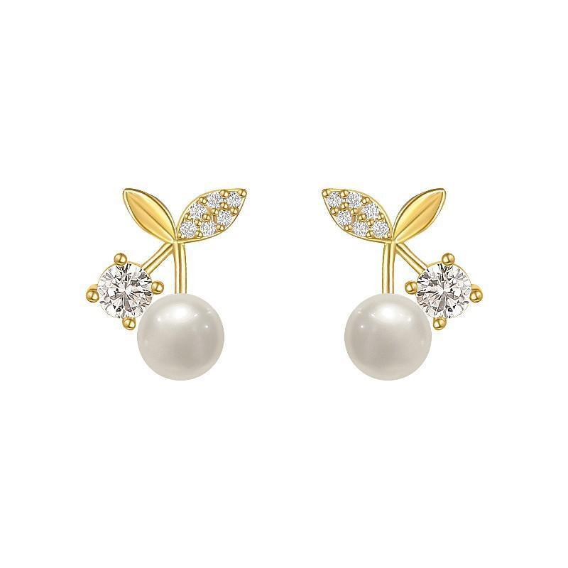 Fashion Pearl Wedding Earrings Zircon Cherry Stud Pearl Earrings for Women - Pearlet V528-QLX38-A-755125