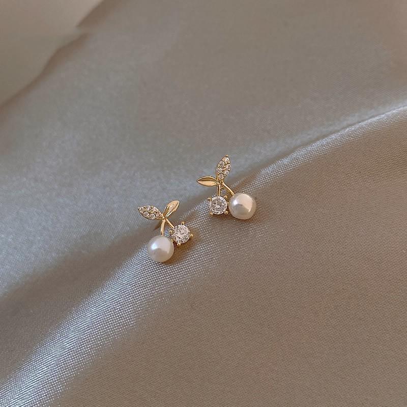 Fashion Pearl Wedding Earrings Zircon Cherry Stud Pearl Earrings for Women - Pearlet V528-QLX38-A-755125