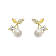 Fashion Pearl Wedding Earrings Zircon Cherry Stud Pearl Earrings for Women - Pearlet V528-QLX38-A-755125