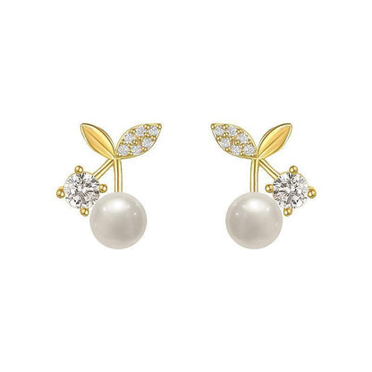 Fashion Pearl Wedding Earrings Zircon Cherry Stud Pearl Earrings for Women - Pearlet V528-QLX38-A-755125
