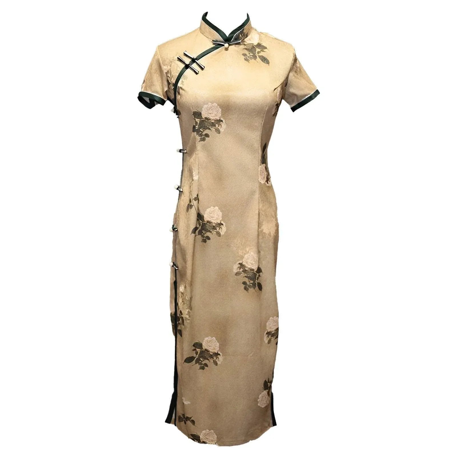 Retro Chinese Style Yellow Jacquard Cheongsam Short Sleeve Improved Young Style - XXL V528-QP-YELLOW-2XL-494727