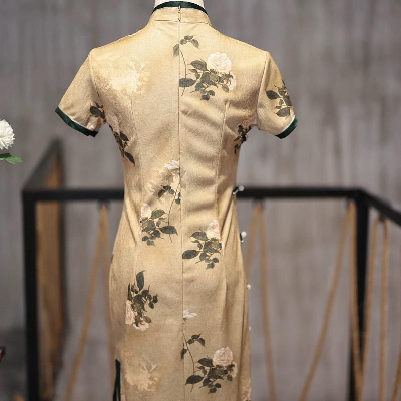 Retro Chinese Style Yellow Jacquard Cheongsam Short Sleeve Improved Young Style - XXL V528-QP-YELLOW-2XL-494727