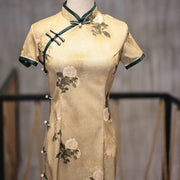 Retro Chinese Style Yellow Jacquard Cheongsam Short Sleeve Improved Young Style - XXL V528-QP-YELLOW-2XL-494727