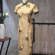 Retro Chinese Style Yellow Jacquard Cheongsam Short Sleeve Improved Young Style - XXL V528-QP-YELLOW-2XL-494727