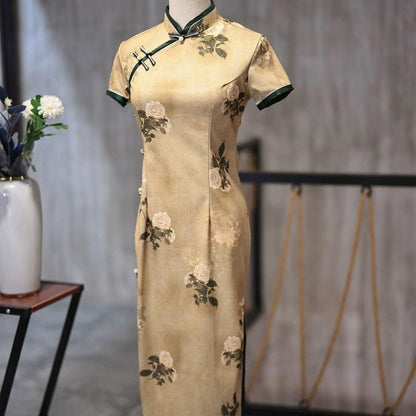 Retro Chinese Style Yellow Jacquard Cheongsam Short Sleeve Improved Young Style - XXL V528-QP-YELLOW-2XL-494727