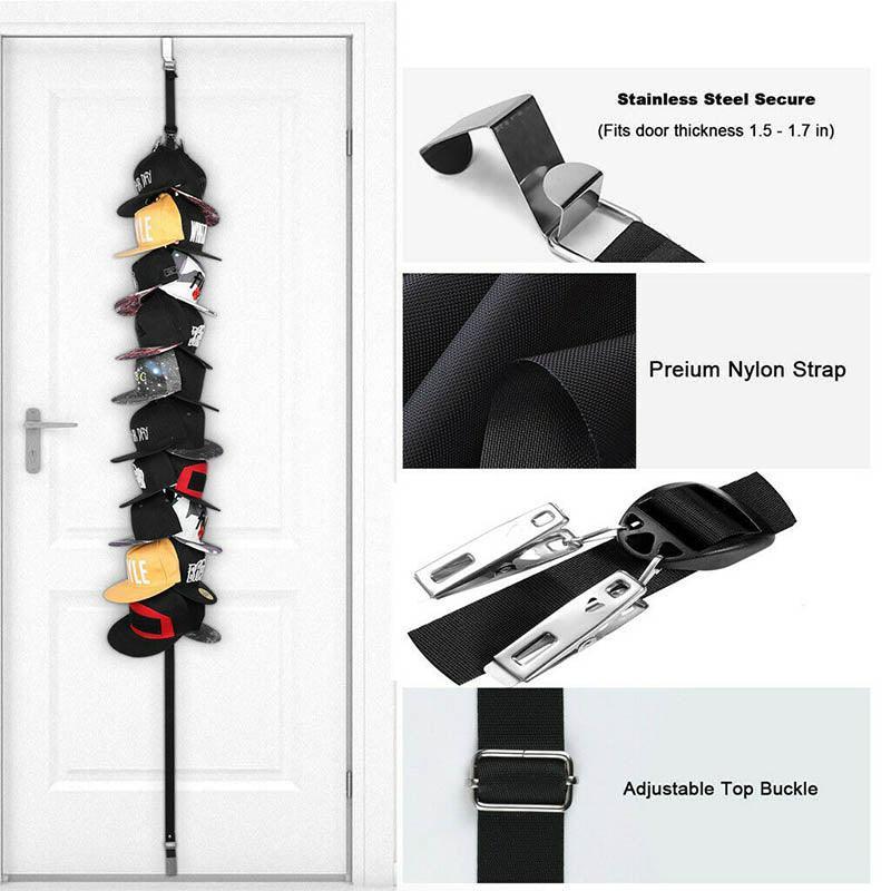 Over Door Hat Rack Baseball Cap Holder Storage Strap with Clips Closet Organizer - 10 Clips V528-QTY-10CLIPS37820