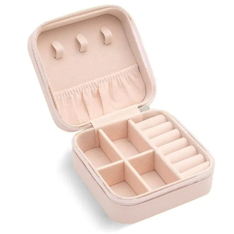 Travel Jewelry Organizer Box Portable Leather Storage Ornaments Ring Earrings - Beige (10x10x5cm) V528-QW-BEIGE-243725