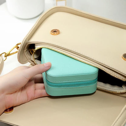 Travel Jewelry Organizer Box Portable Leather Storage Ornaments Ring Earrings - Beige (10x10x5cm) V528-QW-BEIGE-243725