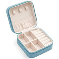 Travel Jewelry Organizer Box Portable Leather Storage Ornaments Ring Earrings - Blue (10x10x5cm) V528-QW-BLUE-478385
