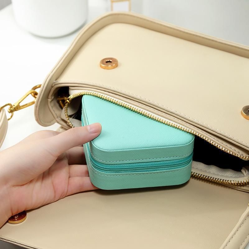 Travel Jewelry Organizer Box Portable Leather Storage Ornaments Ring Earrings - Blue (10x10x5cm) V528-QW-BLUE-478385