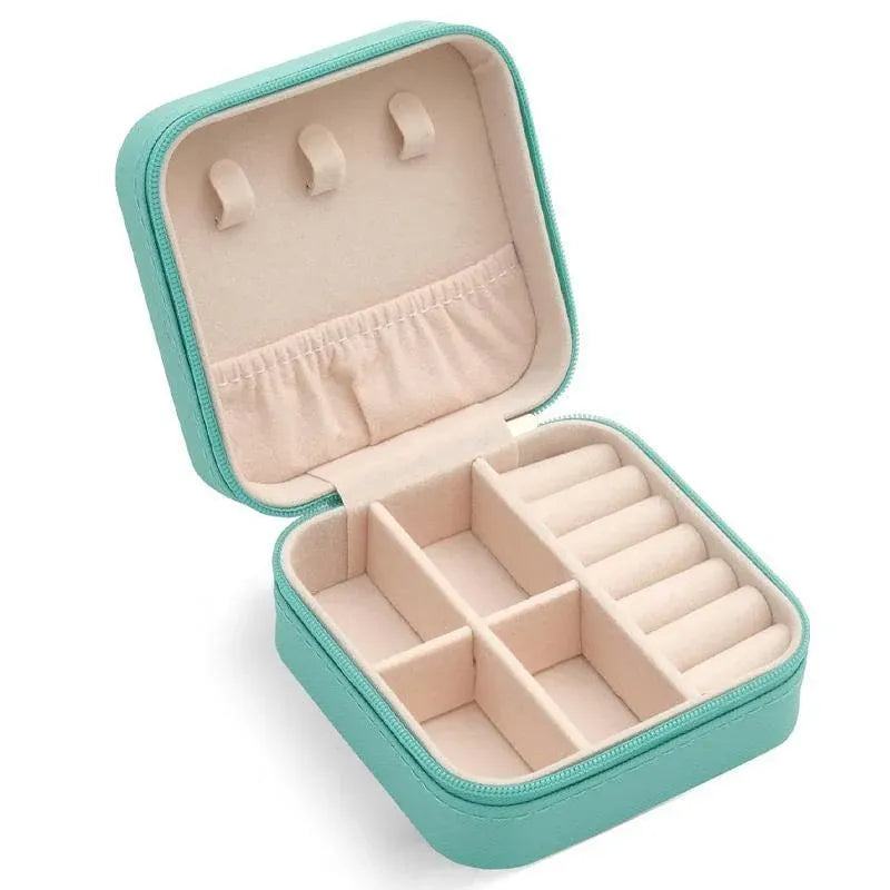 Travel Jewelry Organizer Box Portable Leather Storage Ornaments Ring Earrings - Green (10x10x5cm) V528-QW-GREEN-854722