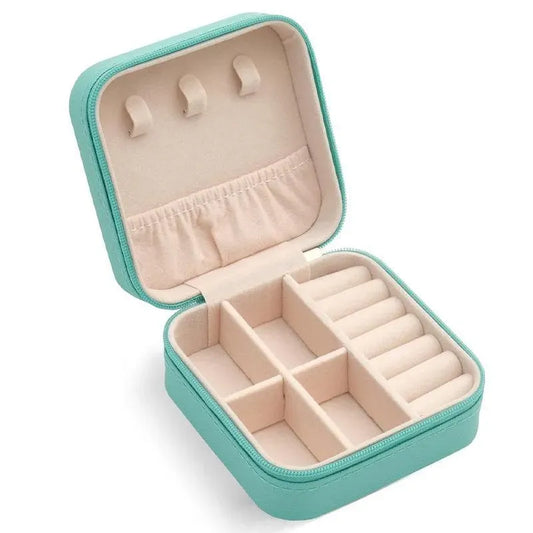 Travel Jewelry Organizer Box Portable Leather Storage Ornaments Ring Earrings - Green (10x10x5cm) V528-QW-GREEN-854722